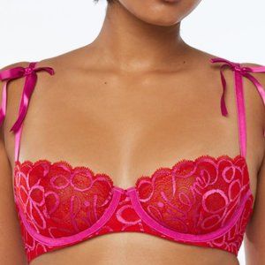 Savage X Fenty Ribbon Writing Unlined Lace Balconette Bra